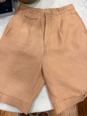 I.B. Diffusion 100% Linen Pleated Shorts | Tan | Size 10
